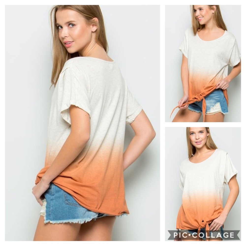 Ombré T Shirt with front tie knot in orange